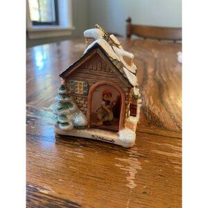 M.J. Hummel Snowy Cottage Christmas Ornament Figurine 2.5" Hand-Painted Porcelai
